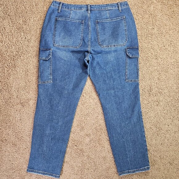 NWT Terra & Sky Cargo Jeans Womens 16W Blue High Rise Straight Leg Denim Stretch - Picture 2 of 12